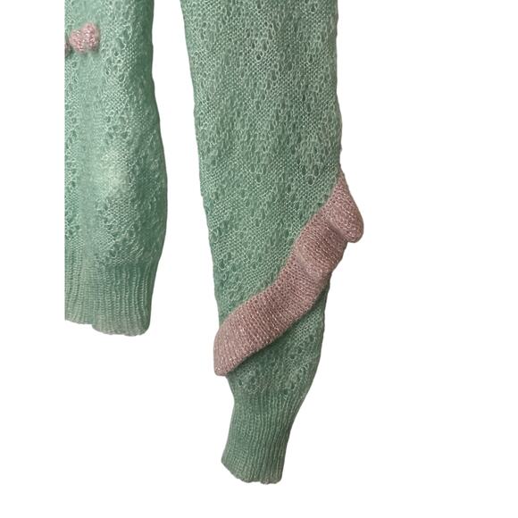 RARE Anna October Mint Green Pink Ruffle Wool Blend Sweater Size Small - Picture 9 of 11
